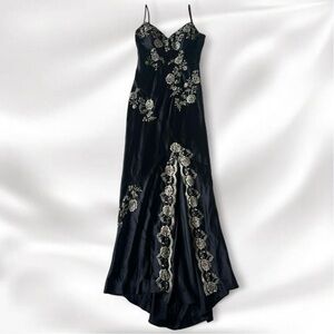Vintage Black Floral Embroidered Maxi Dress